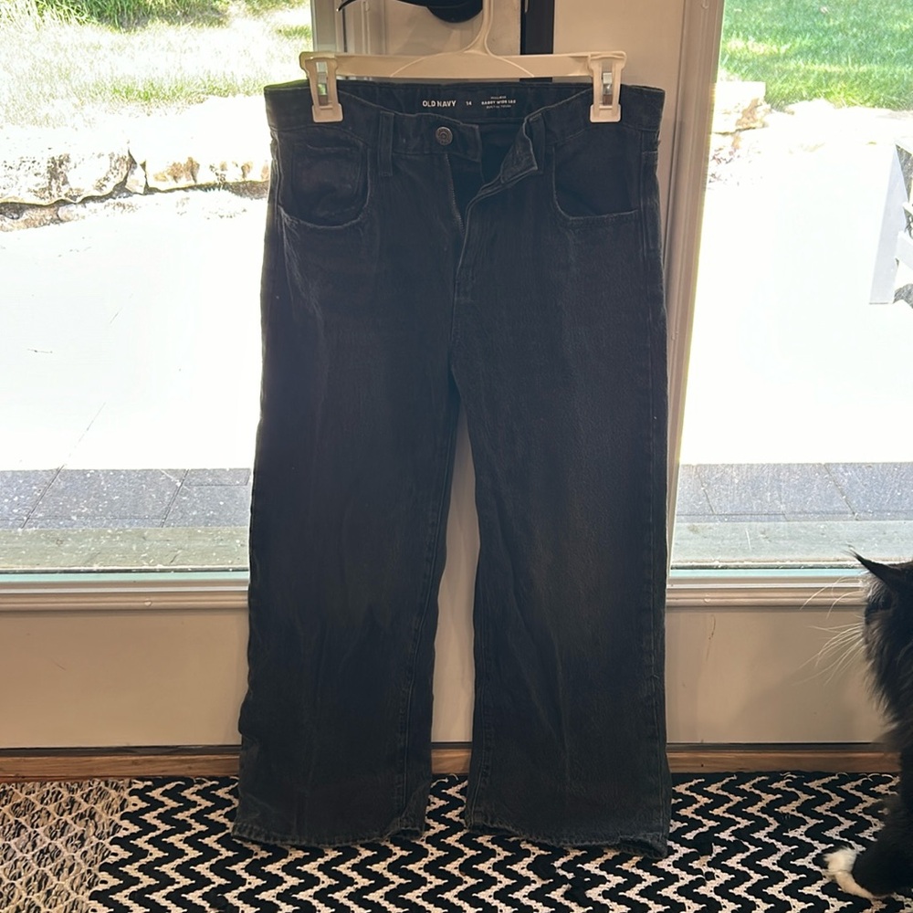 Girls baggy wide leg high rise jeans
